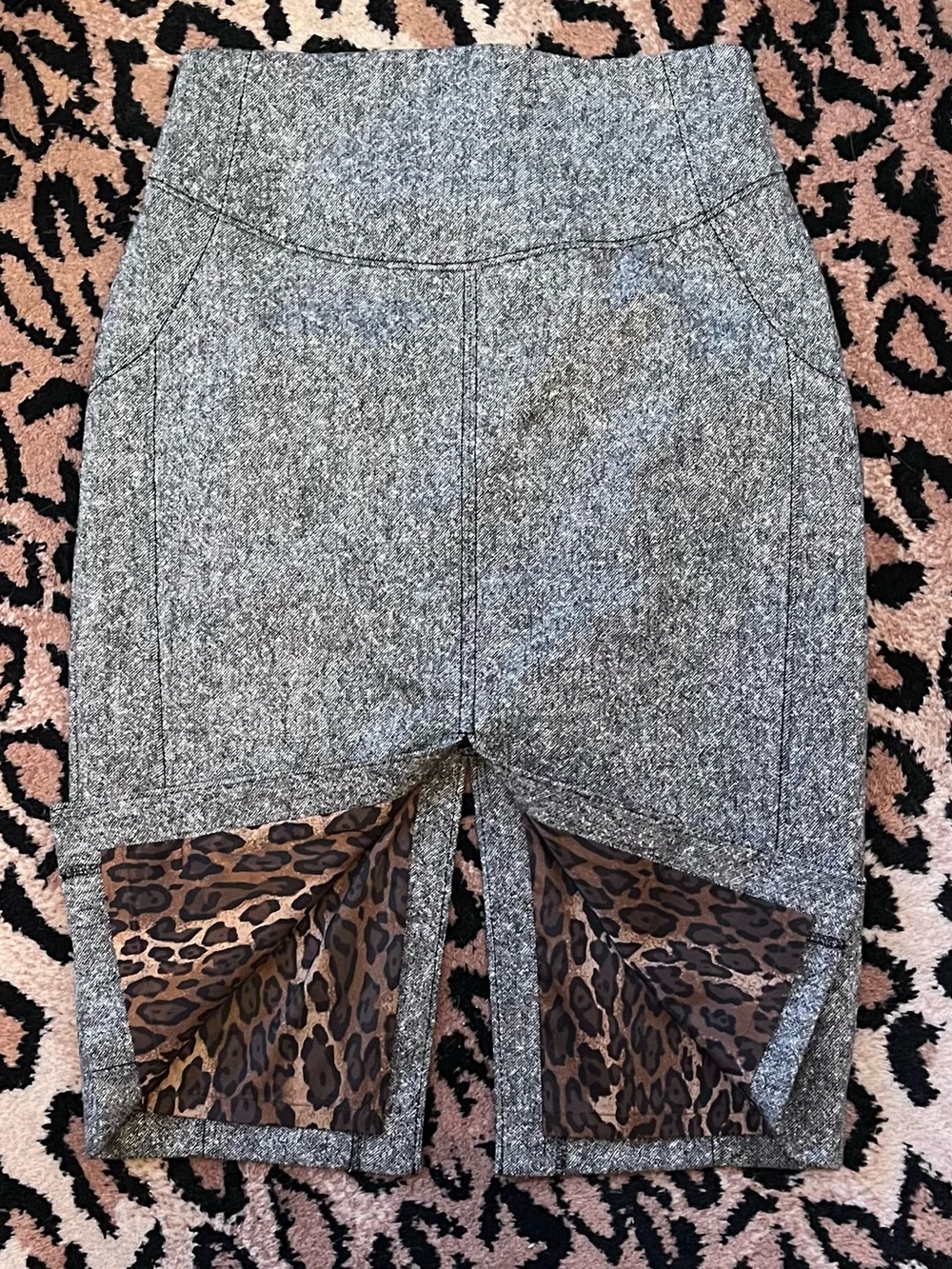 Vintage Express Design Studio Tweed Pencil Skirt With Leopard Lining